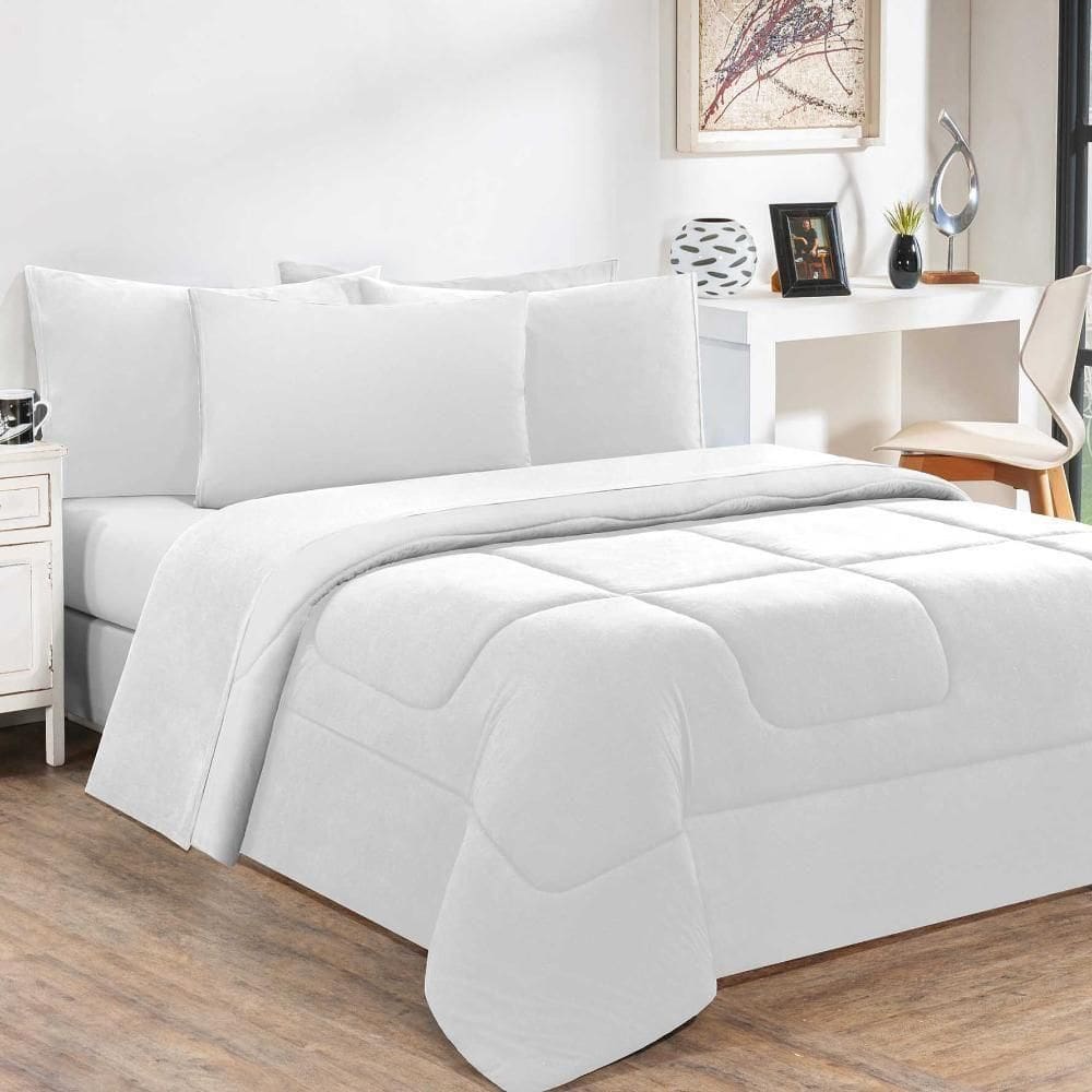 Kit Edredom Malha 100% Algodão Gran Moratta 3 Peças Queen - Branco-branco