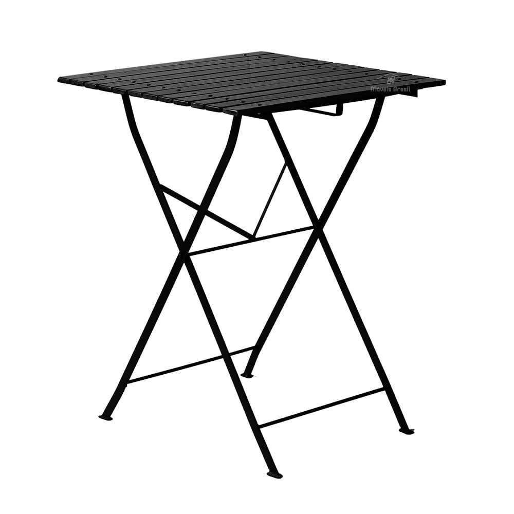Mesa Dobrável 60x60 cm em Ferro e Madeira Envernizada Black