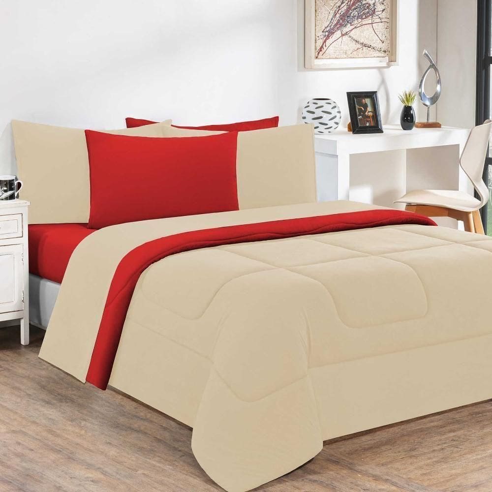 Edredom Malha 100% Algodão Gran Moratta 1 Peça Solteiro - Palha -vermelho