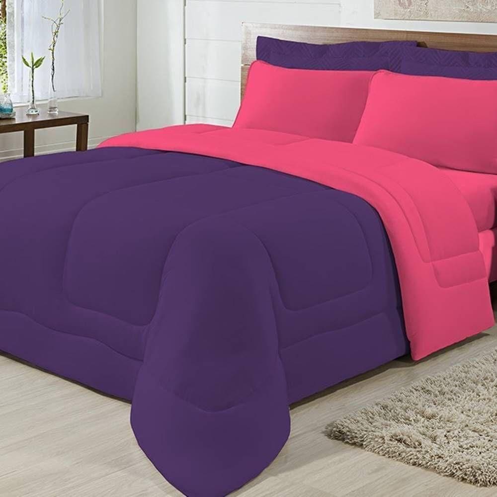 Edredom Dupla Face 100% Algodão Malha Solteiro Gran Moratta 01 Peça - Pink- Roxo
