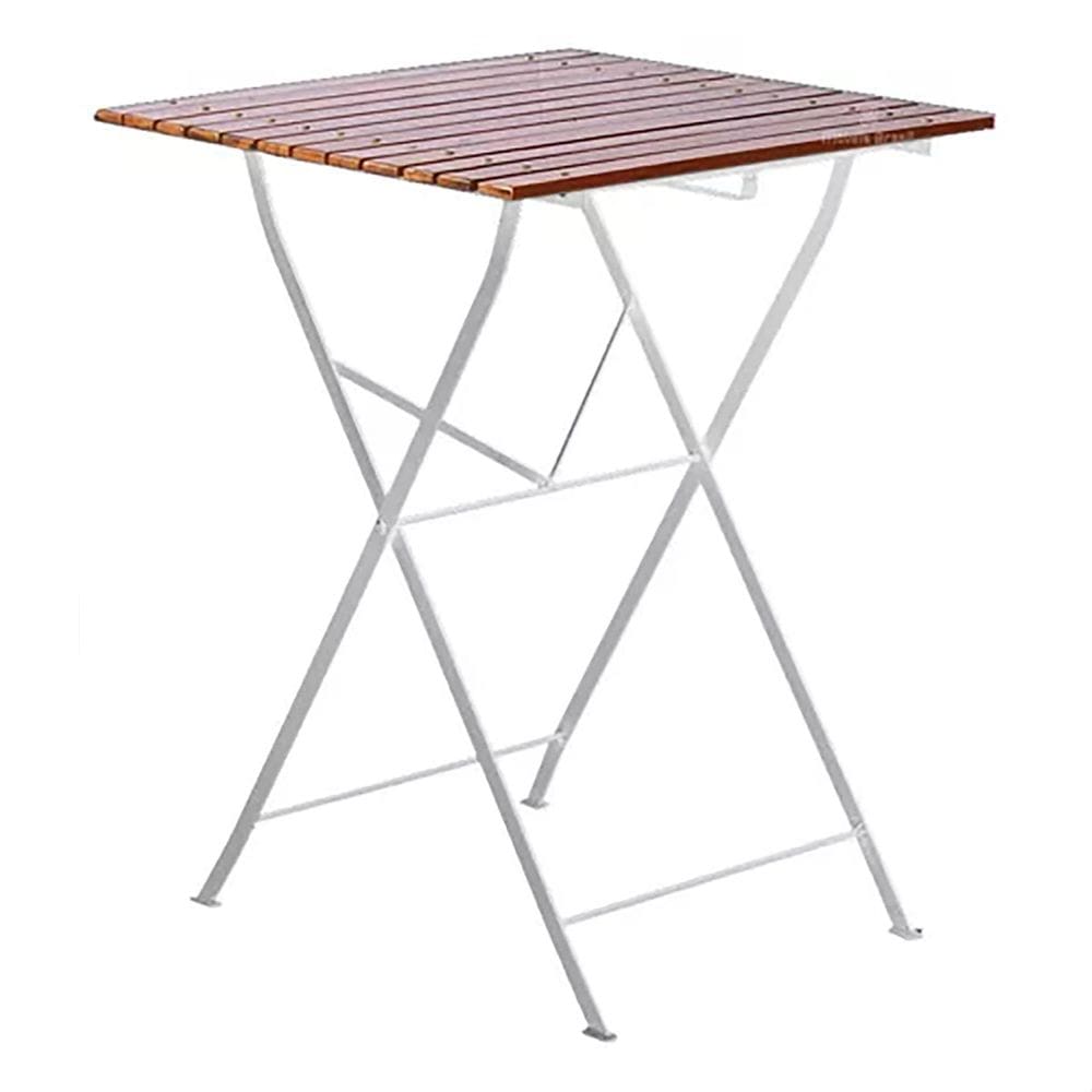 Mesa Dobrável 60x60cm em Ferro Branco e Madeira Maciça Envernizada