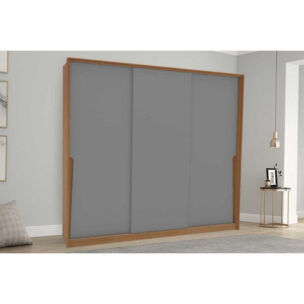 Guarda Roupa 3 Portas de Correr e 4 Gavetas Porto Freijo/Cinza - Politorno