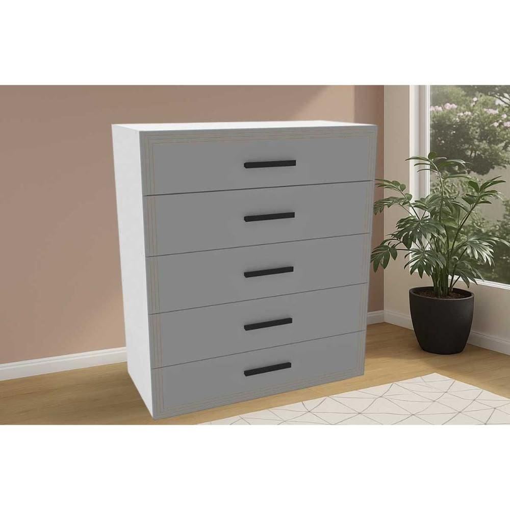 Cômoda Casal Valência c/ 5 Gavetas Branco/Cinza - Politorno
