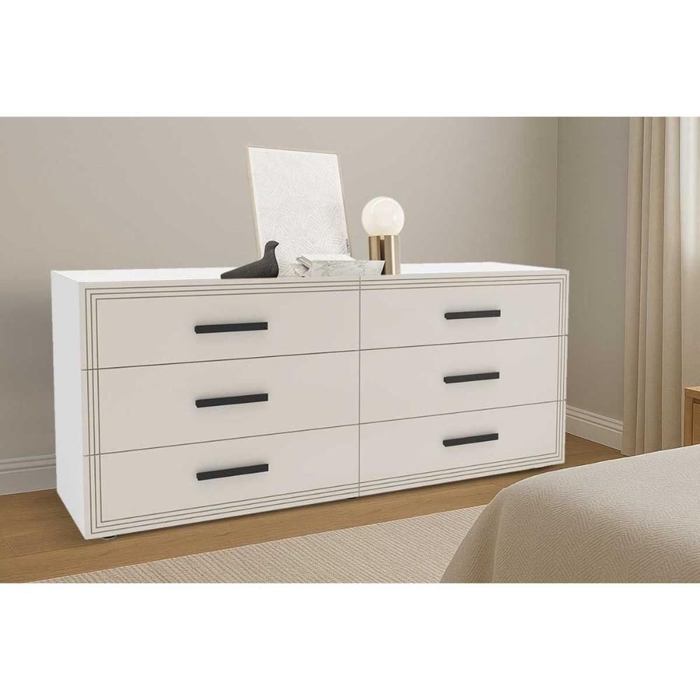 Cômoda Casal Valência c/ 6 Gavetas Branco/Creme - Politorno