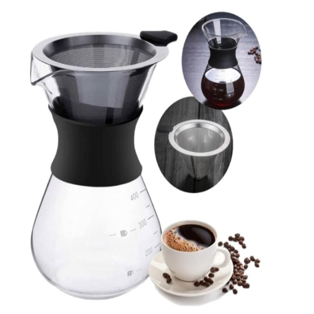 Cafeteira Vidro Com Coador Inox Filtro Passador Café 400ml Bule Jarra Manual Boro Drip