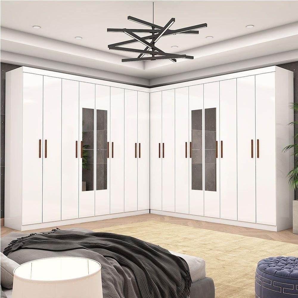 Closet Casal Duplo Rubi Premium 16 Portas C/espelho 8 Gaveta Branco