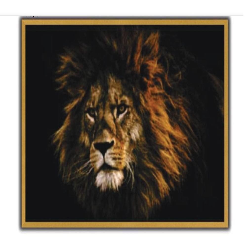 Quadro Decorativo Leão Realista Africano, Motivacional, Grande 70cm, Dourado, Moldura Para Sala, Consultório E Escritóri
