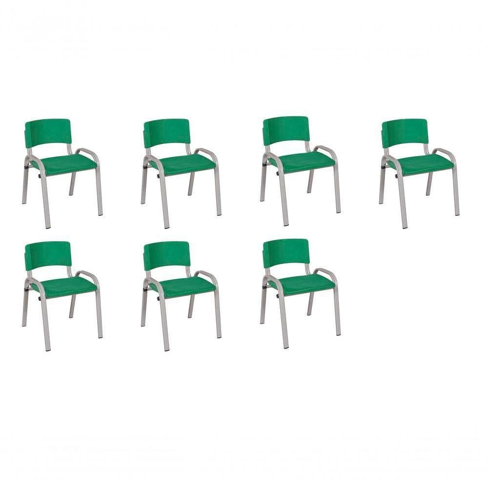 Kit 7 Cadeiras Infantil Iso, Escola, Base Cinza- Verde Escuro