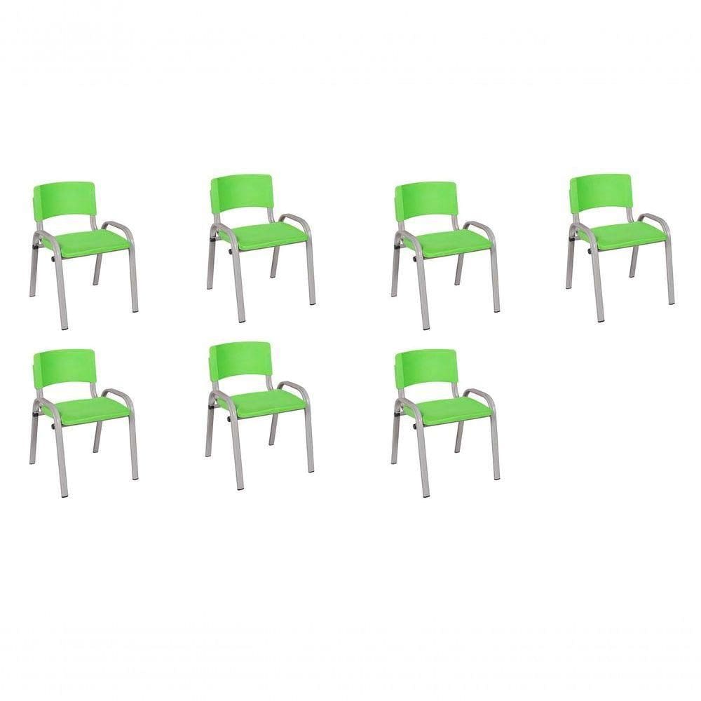 Kit 7 Cadeiras Infantil Iso, Escola, Base Cinza- Verde Claro