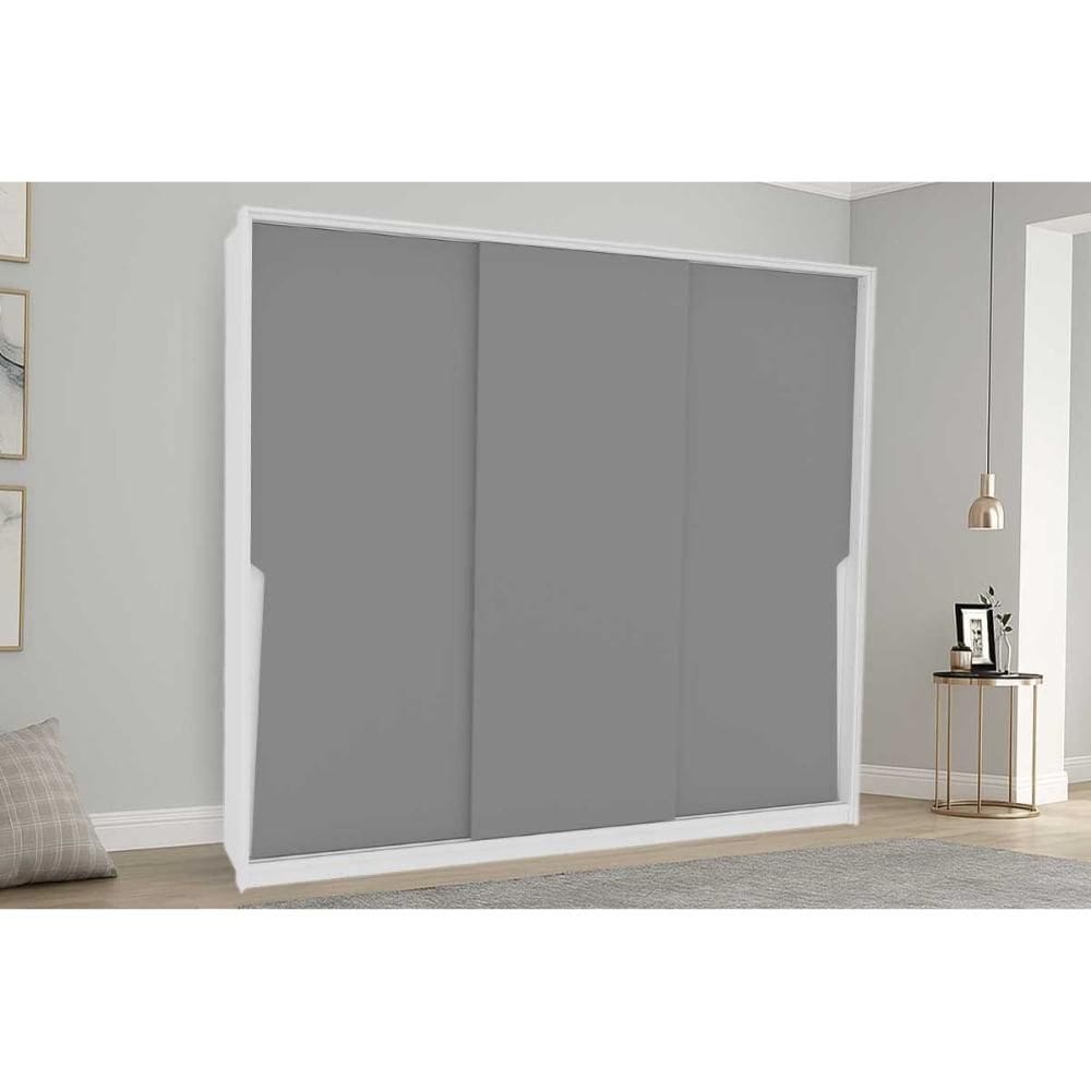 Guarda Roupa 3 Portas de Correr e 4 Gavetas Porto Branco/Cinza - Politorno