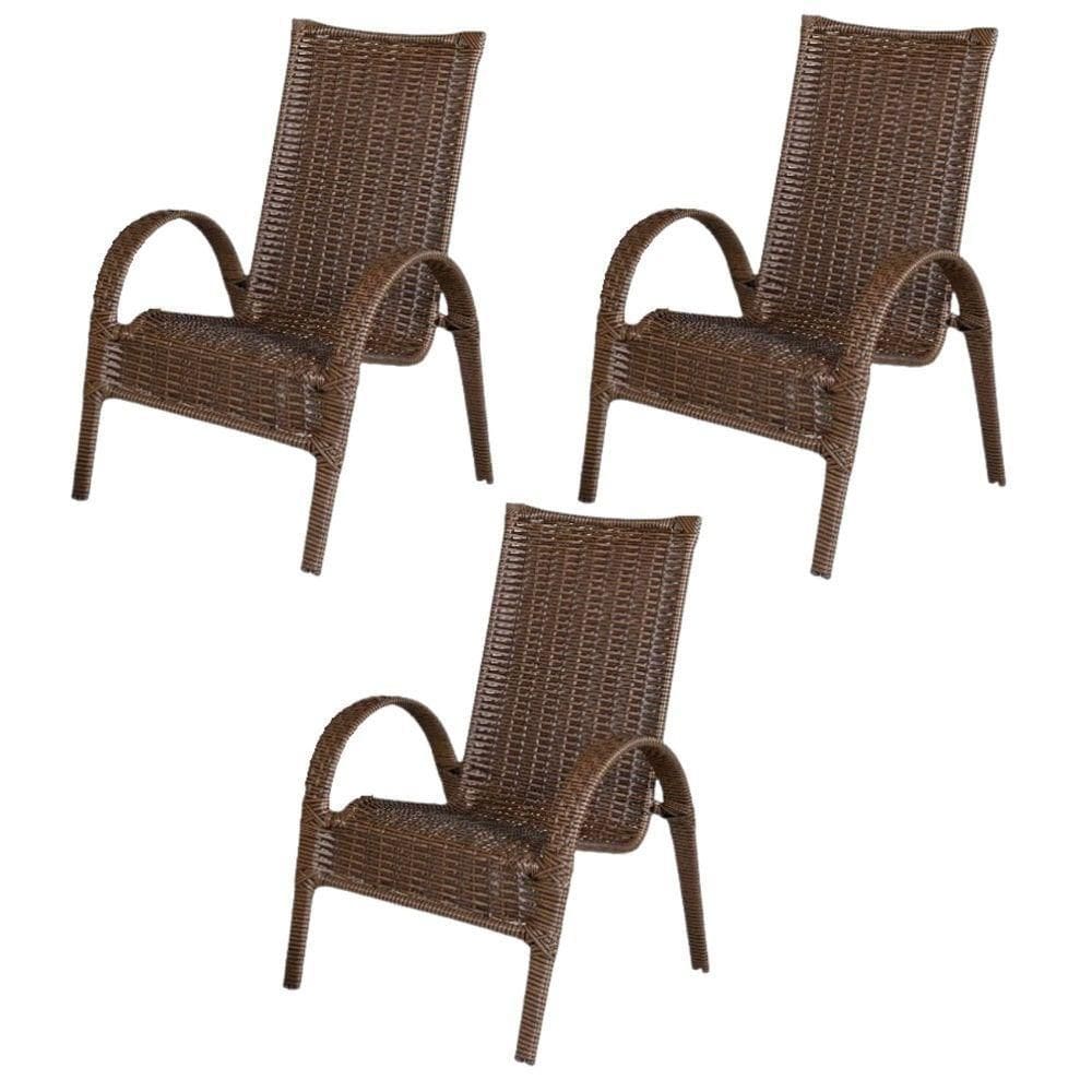 Kit 3 Cadeiras Paris Area Externa, Jardim Junco Envelhecido