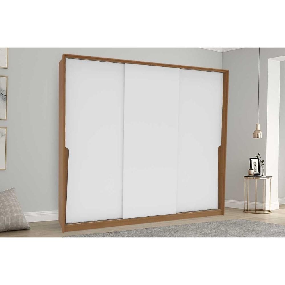 Guarda Roupa 3 Portas de Correr e 4 Gavetas Porto Freijo/Branco - Politorno