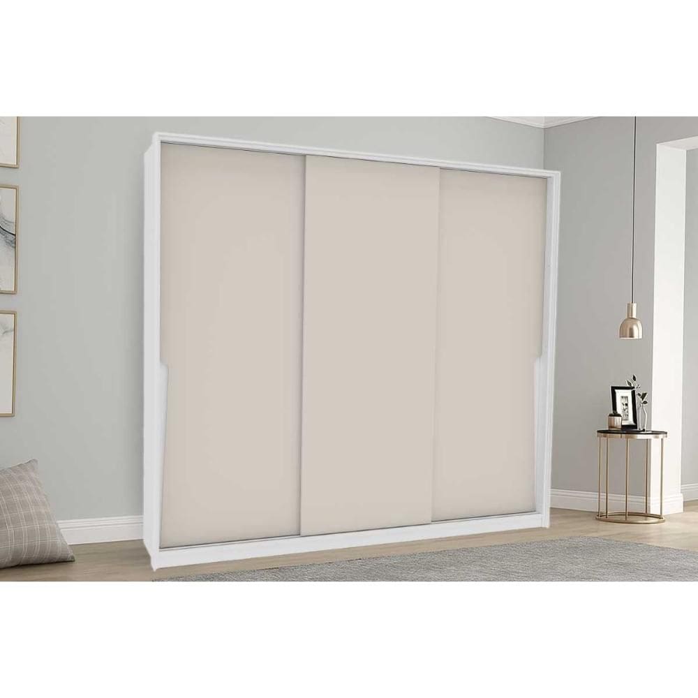 Guarda Roupa 3 Portas de Correr e 4 Gavetas Porto Branco/Creme - Politorno