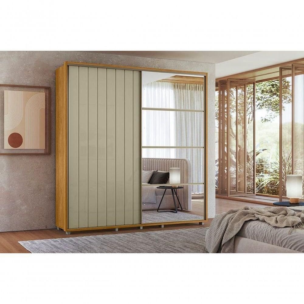 Guarda Roupa Monet Mdf Com Espelho 2 Porta De Correr Com Amortecimento 4 Gavetas Com Corrediças Telescópicas