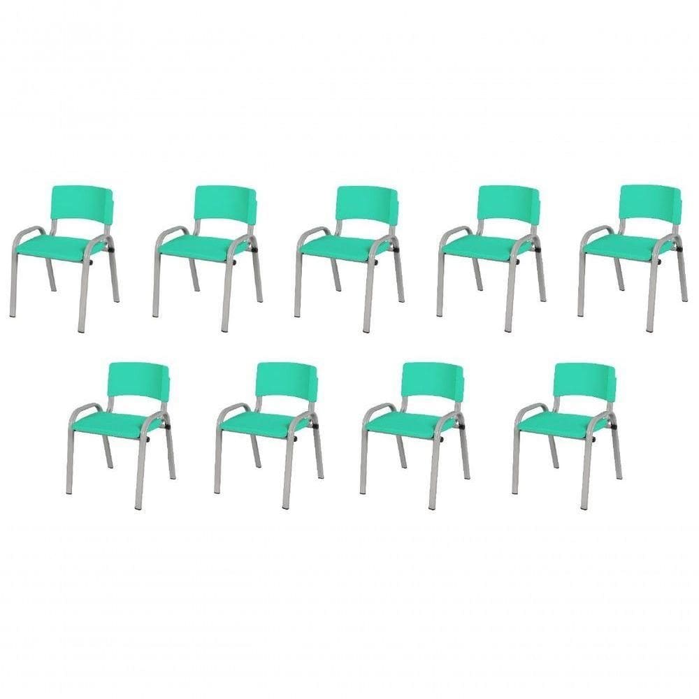 Kit 9 Cadeiras Infantil Iso, Escola, Base Cinza- Verde água