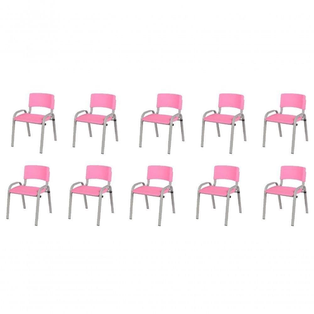 Kit 10 Cadeiras Infantil Iso, Escola, Base Cinza- Rosa
