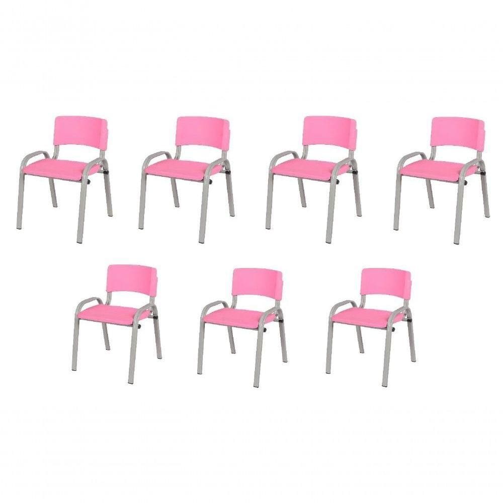 Kit 7 Cadeiras Infantil Iso, Escola, Base Cinza- Rosa