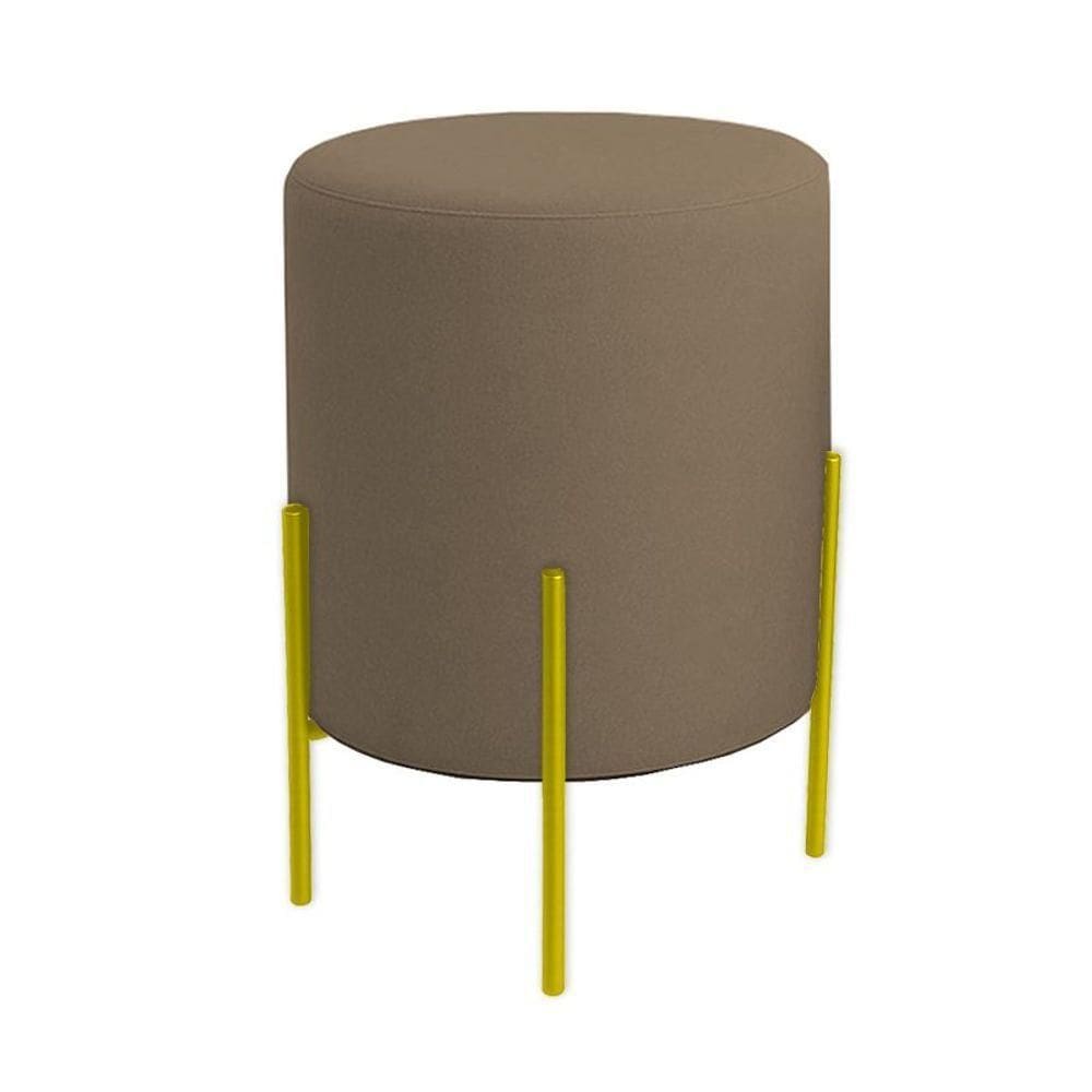 Puff Orgânico Veludo Thor Com Pés De Ferro Dourado Cappuccino