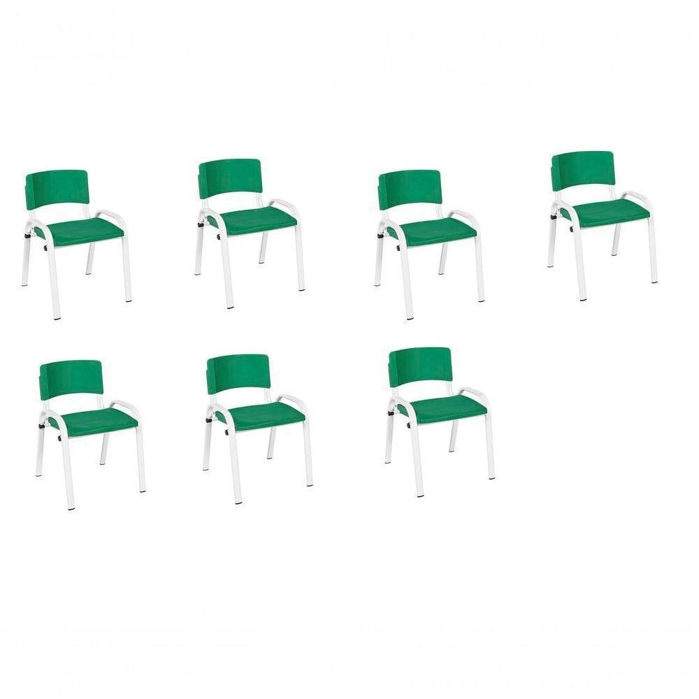 Kit 7 Cadeiras Infantil Iso, Escola, Base Branco- Verde Escuro