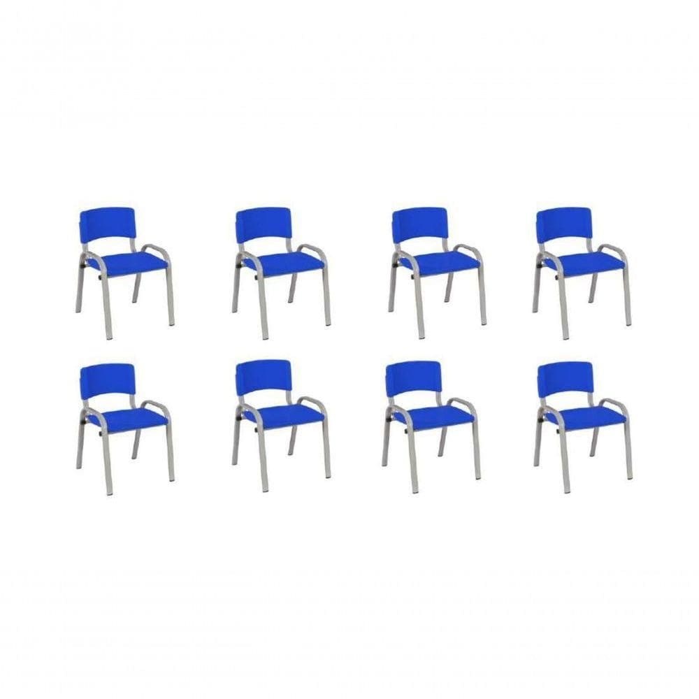 Kit 8 Cadeiras Infantil Iso, Escola, Base Cinza- Azul