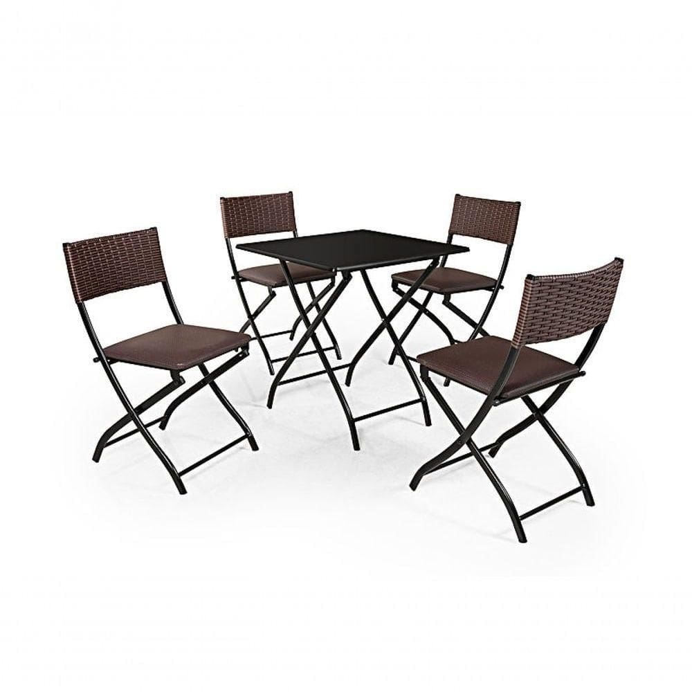 Jogo De Mesa Dobravel Preto Com 4 Cadeiras Marrom