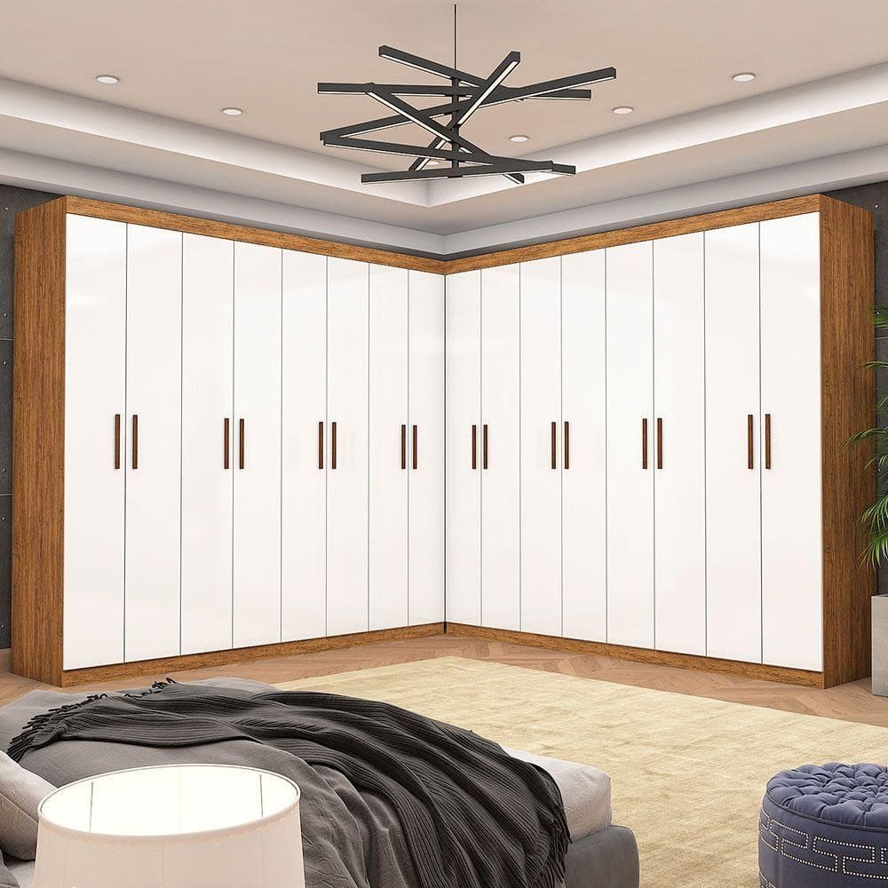Closet Casal Duplo Rubi Premium 16 Portas 8 Gavetas Cinamomo Branco