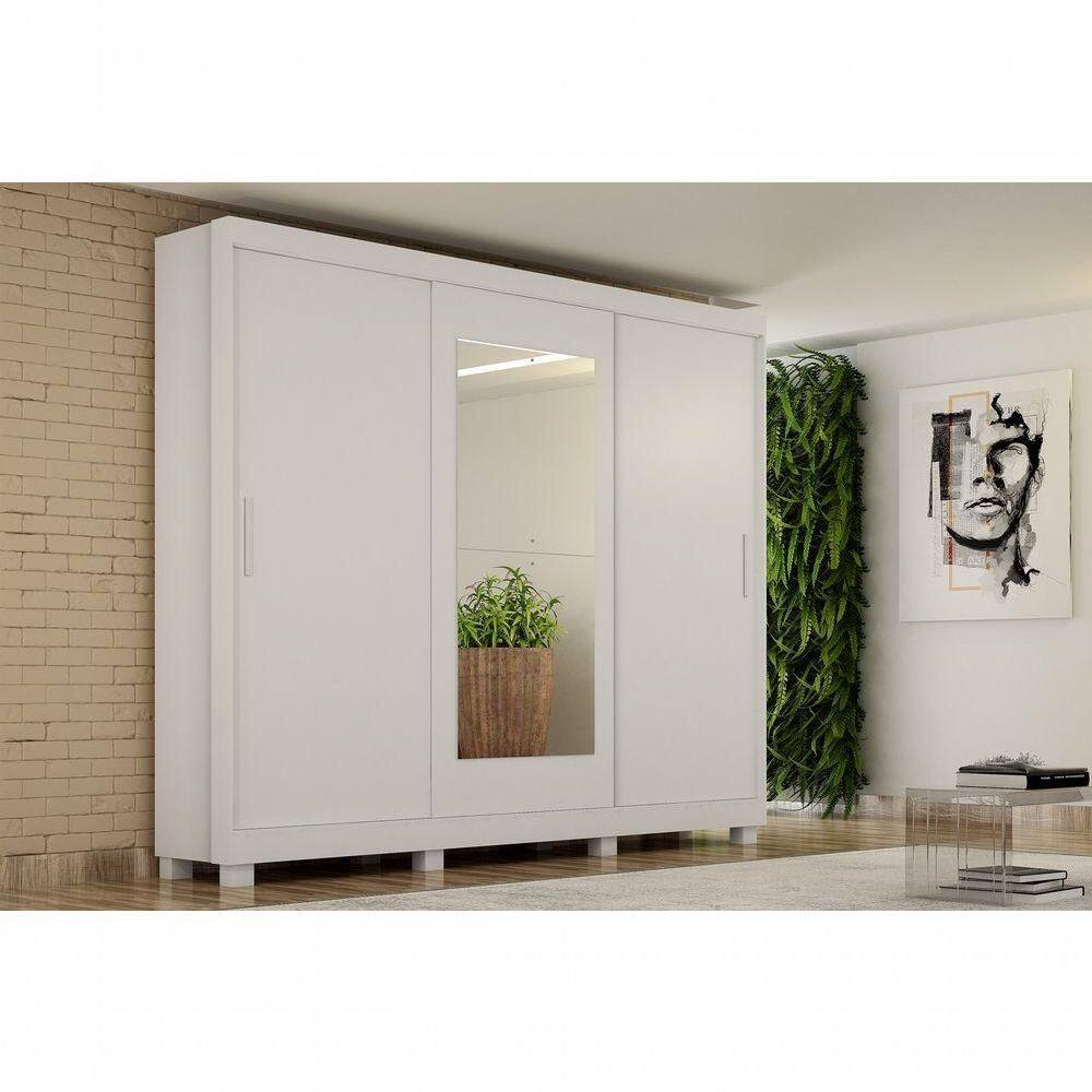 Armario Roupeiro Florença 3 Portas 4 Gavetas C/kit 2 Espelhos E Com Pes Chf Branco