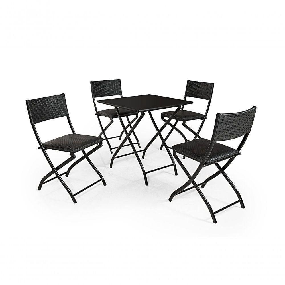 Jogo De Mesa Dobravel Preto Com 4 Cadeiras Preto