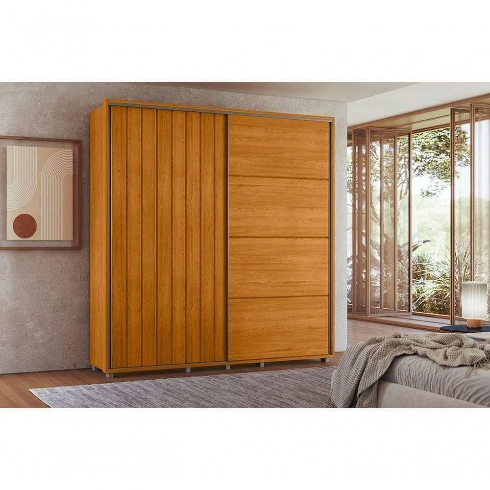 Guarda Roupa Monet 100% Mdf - 2 Porta De Correr Com Amortecimento - 4 Gavetas Com Corrediças Telescópicas