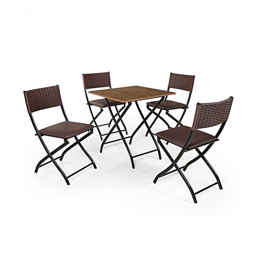 Jogo De Mesa Dobravel Imbuia Com 4 Cadeiras Marrom