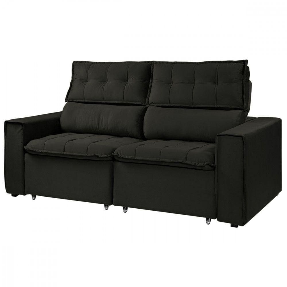 Sofá Para Sala Reclinavel Estofado Cancún 200cm Suede Marrom Escuro