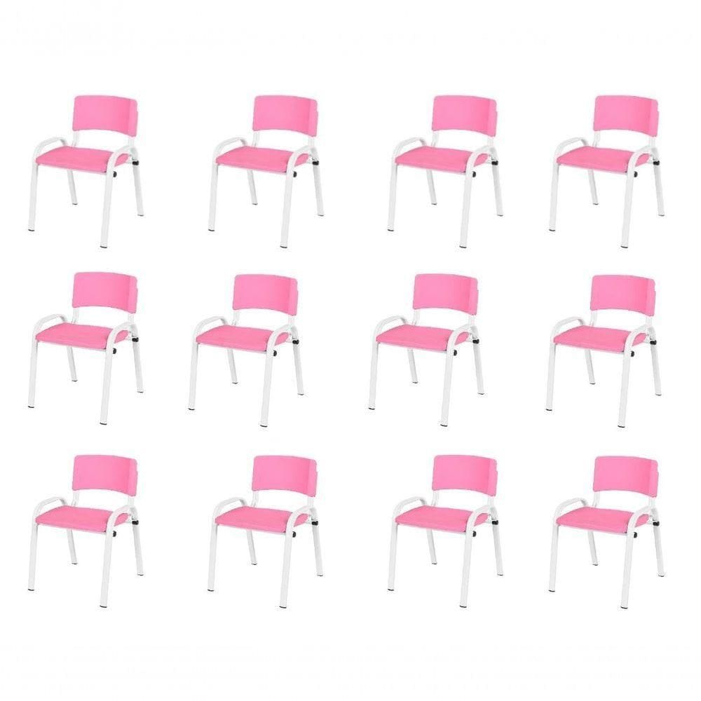 Kit 12 Cadeiras Infantil Iso Base Branca Rosa