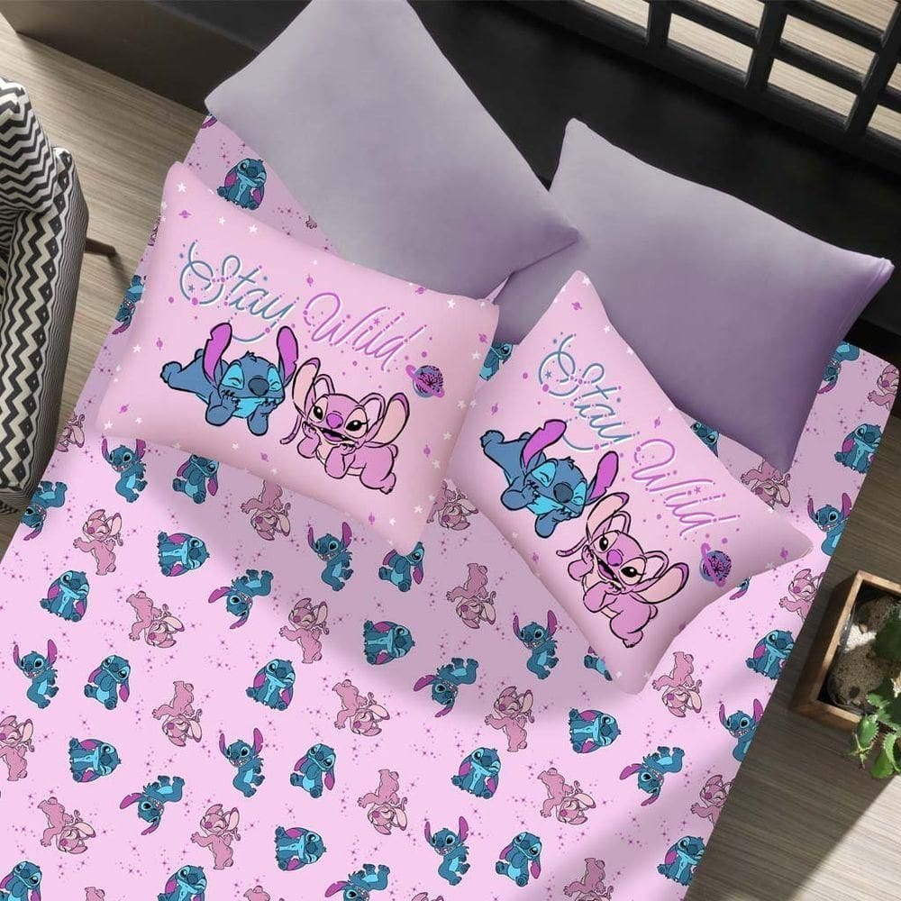 Jogo De Cama Solteiro 2 Pçs Stitch Disney 70% Algodão 30% Poliéster Stitch E Angel Love
