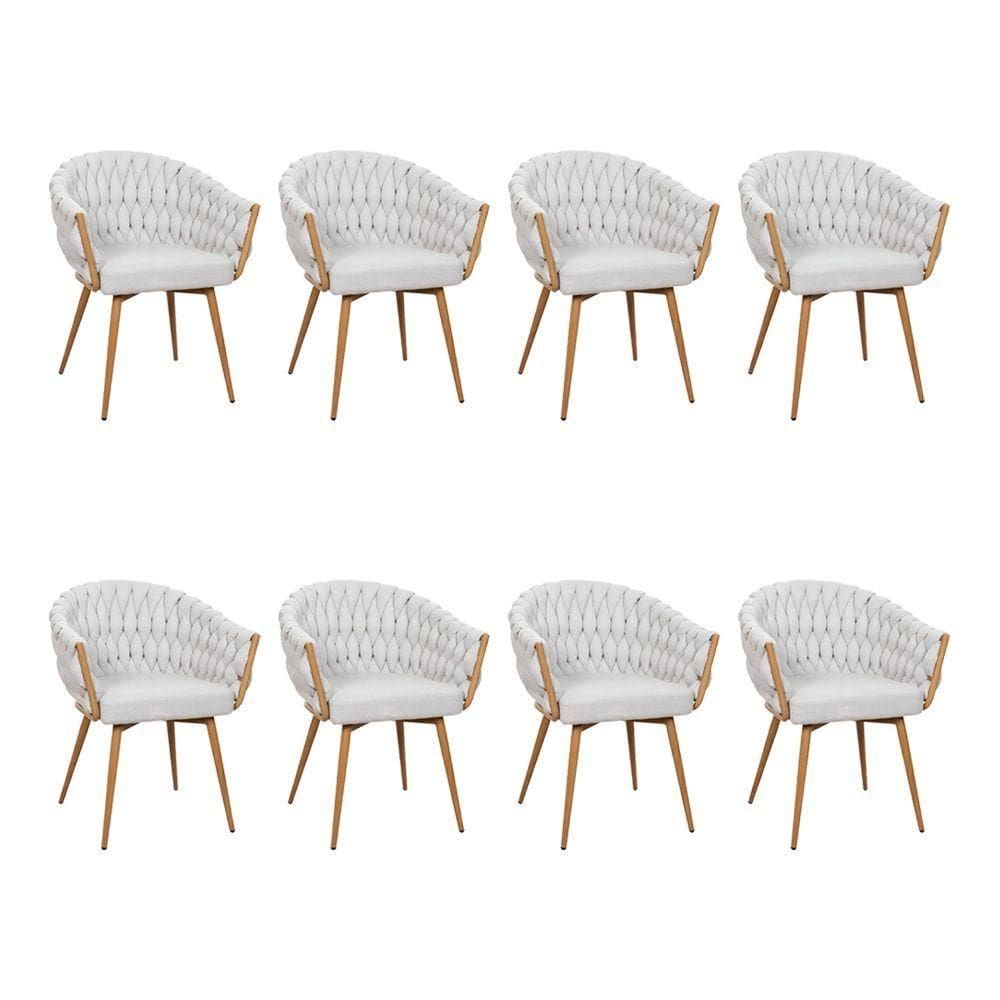 Kit 8 Cadeira De Aproximação Eloá Estrutura Aço Carbono Laminado Natural Com Estofado Linho Cru