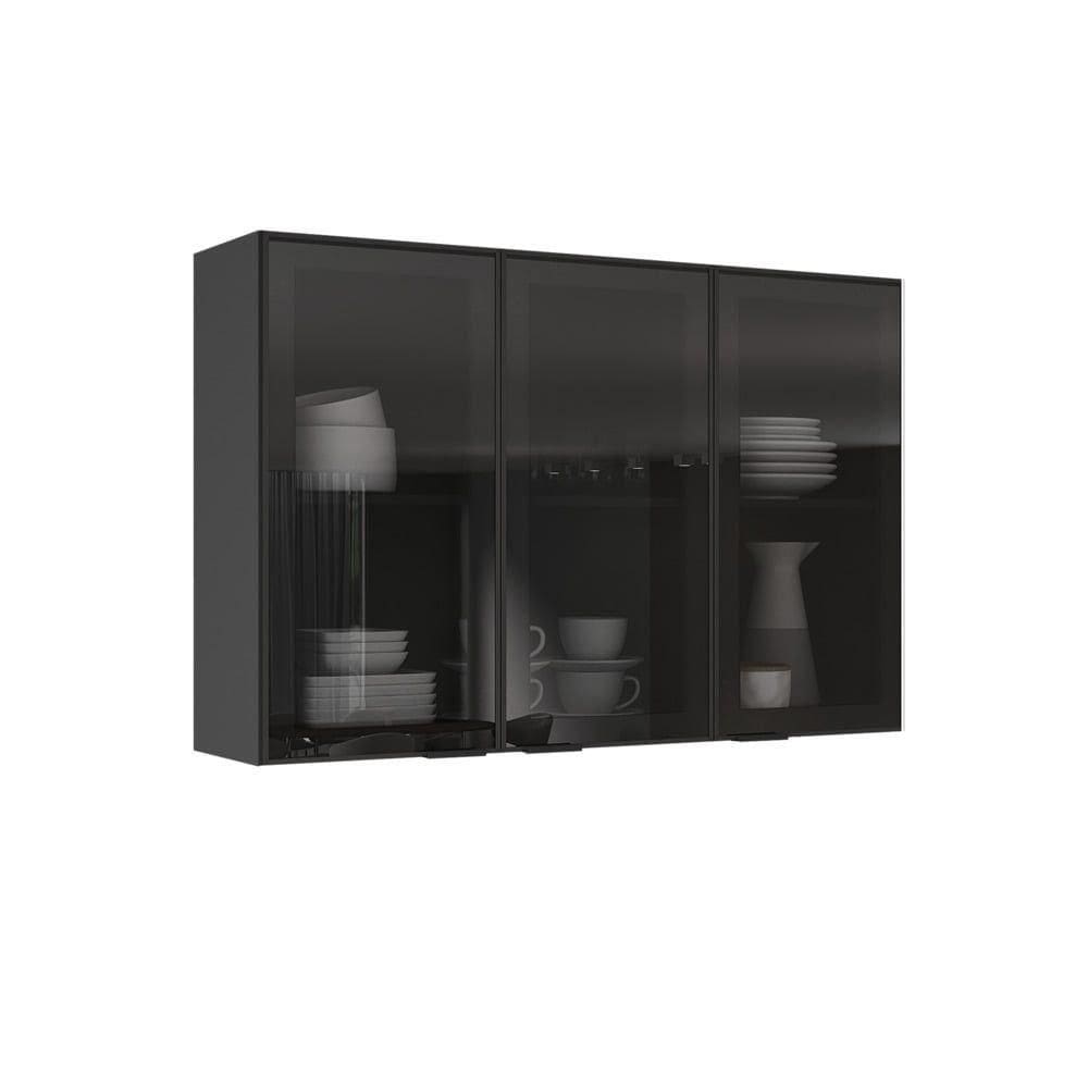 Armário 120cm 3 Portas De Vidro Mdf Dobradiças Slow Motion Lumina - Itatiaia Grafite-fendi