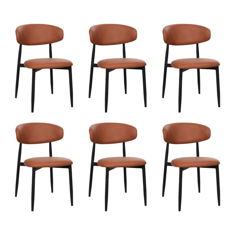 Kit 6 Cadeiras De Jantar Lucy Estrutura Aço Carbono Laminado Preto Com Estofado Poliuretano Caramelo