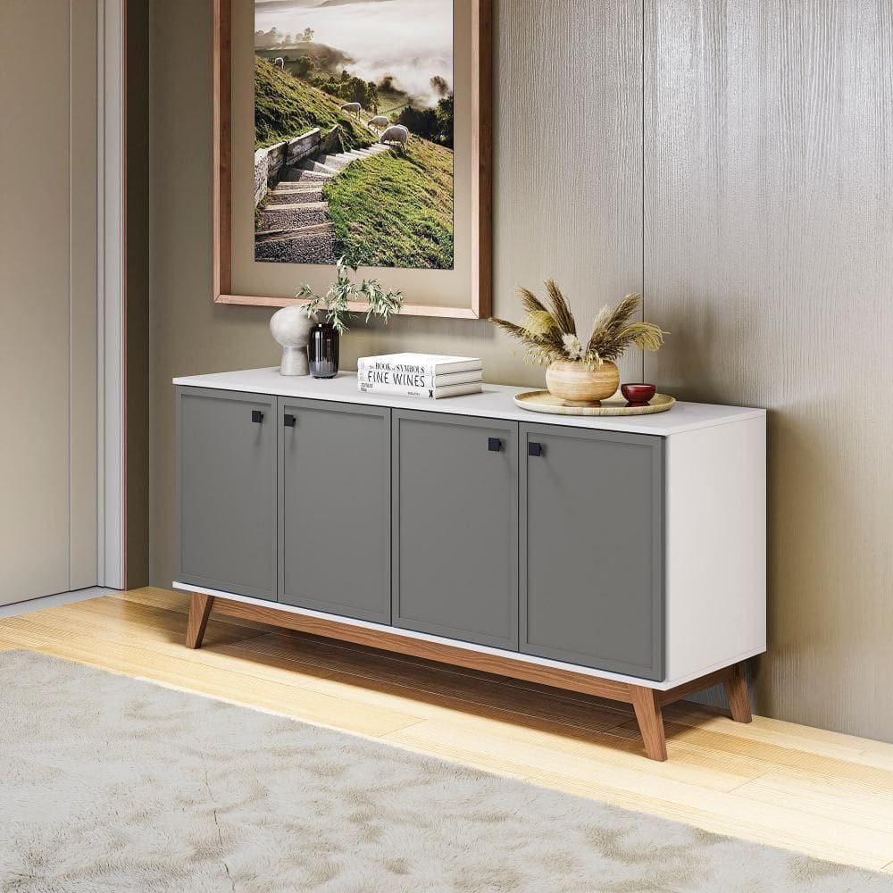 Aparador Kappesberg 4 Portas Shaker Branco/Cinza Sagrado 180cm