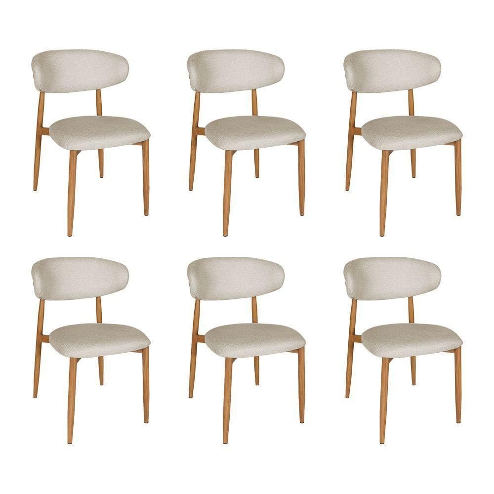 Kit 6 Cadeiras De Jantar Lucy Estrutura Aço Carbono Laminado Natural Com Estofado Linho Cru