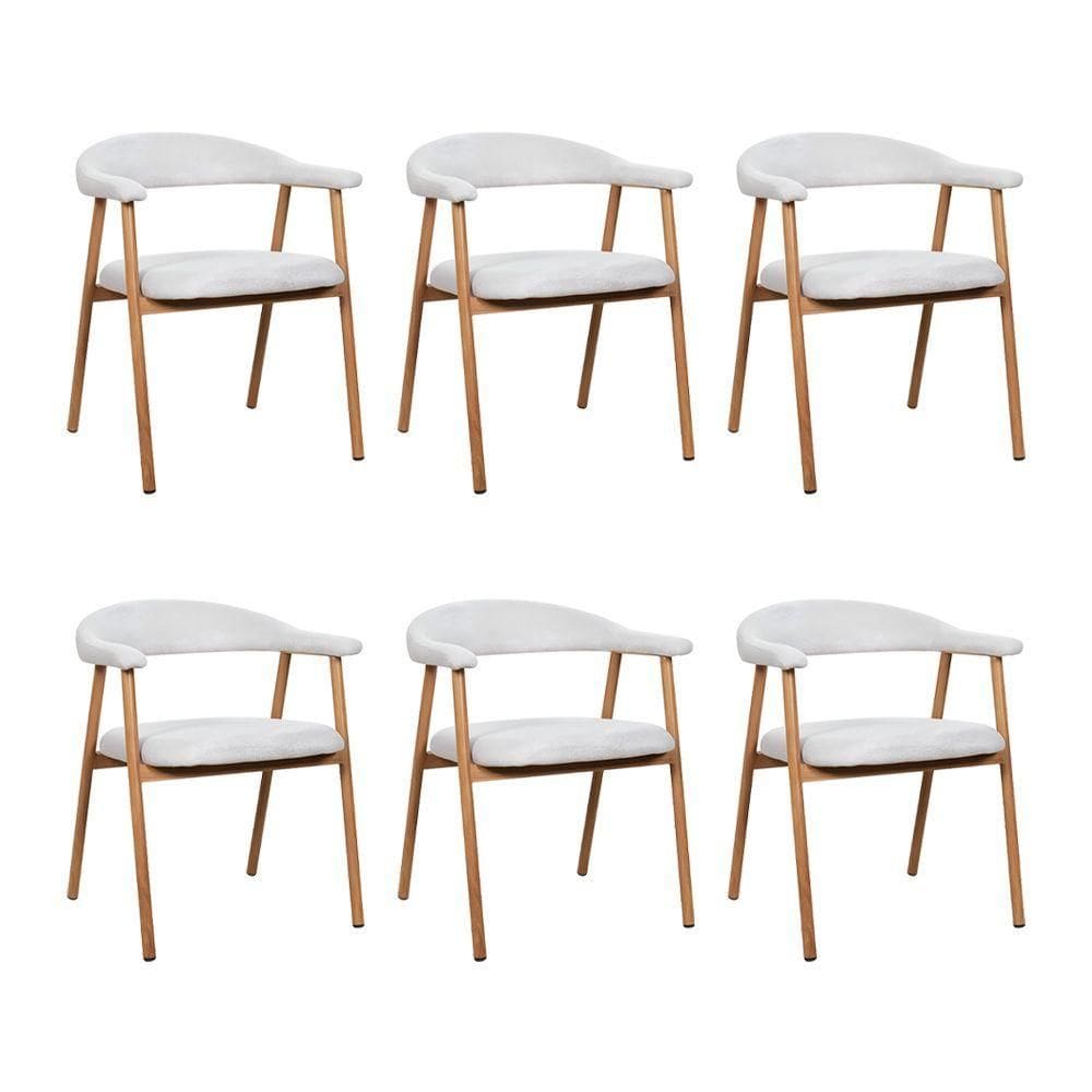 Kit 6 Cadeiras De Jantar Luana Estrutura Aço Carbono Laminado Natural Com Estofado Linho Cru