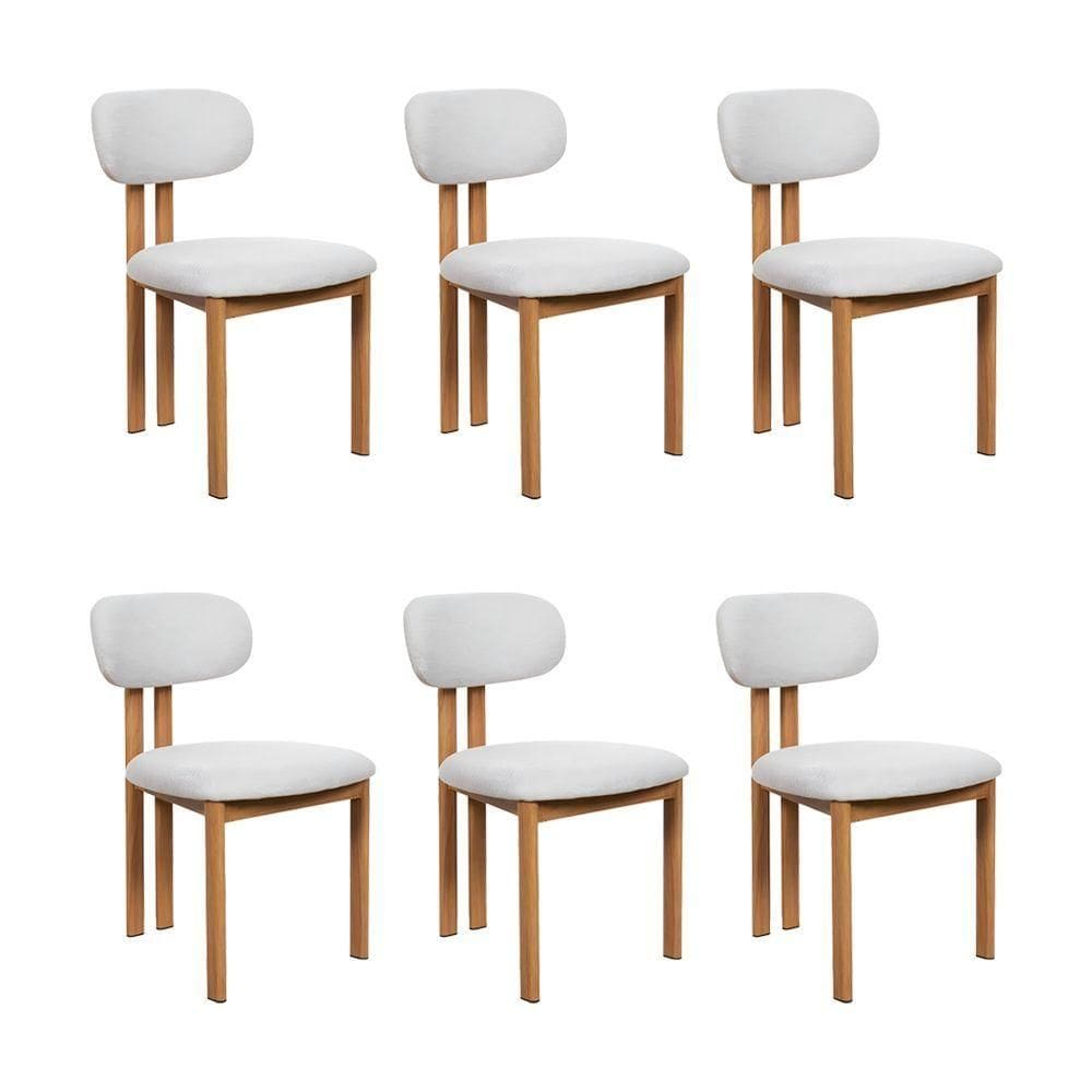 Kit 6 Cadeiras De Jantar Tulipa Estrutura Aço Carbono Laminado Natural Com Estofado Linho Cru