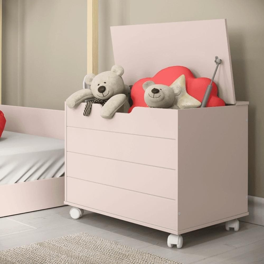 Bau Caixa De Brinquedos Brink Com Tampa E Rodizios Rose