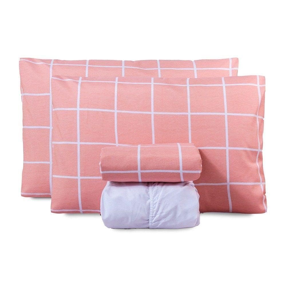 Jogo De Lençol King Classic Estampado 160 Fios 4 Peças - Grid Rose