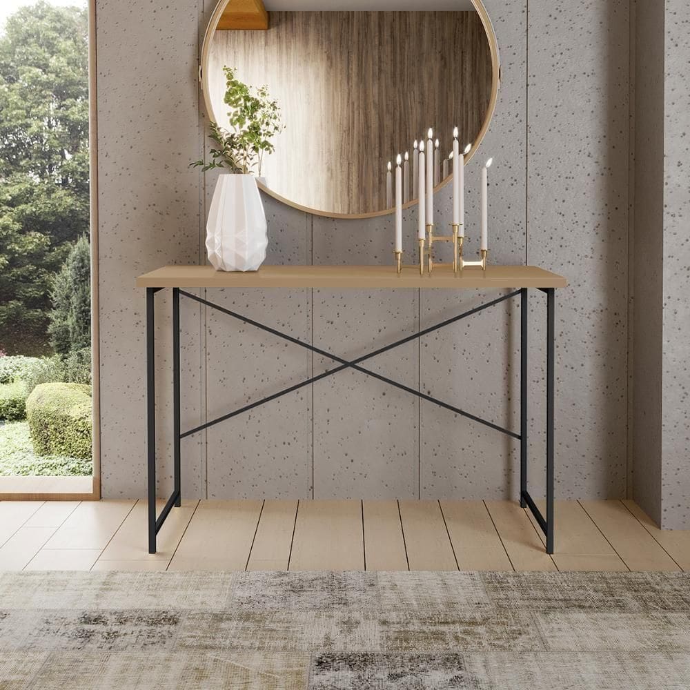Aparador Steel 76 Cm Estilo Industrial Com Pés Em Aço Preto/Fendi