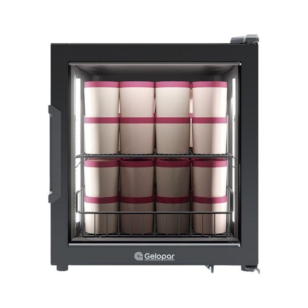 Refrigerador Bancada Com Porta De Vidro 85l Gfb75cb Gelopar Expositor All Black 220v