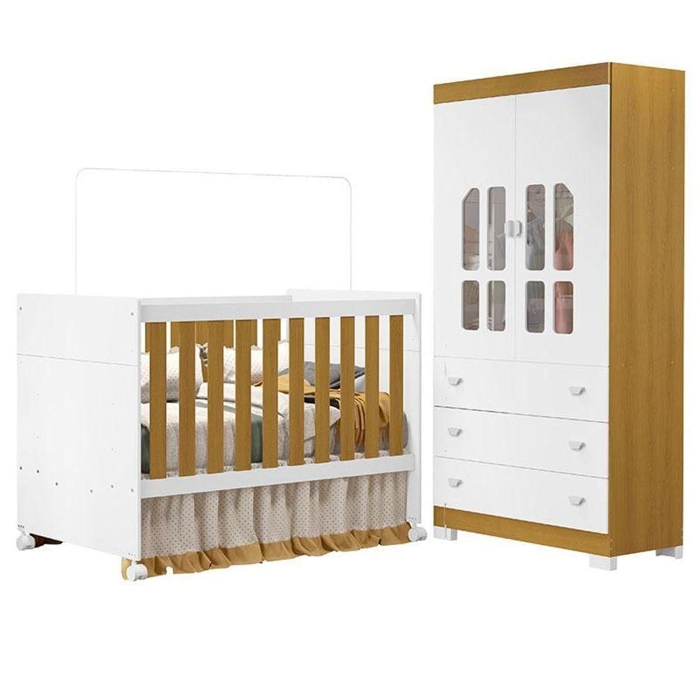 Berço Americano E Guarda Roupa Infantil Katatau Branco Acetinado Savana - Reller
