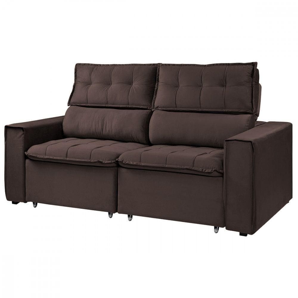 Sofá Para Sala Reclinavel Estofado Cancún 200cm Suede Café Café