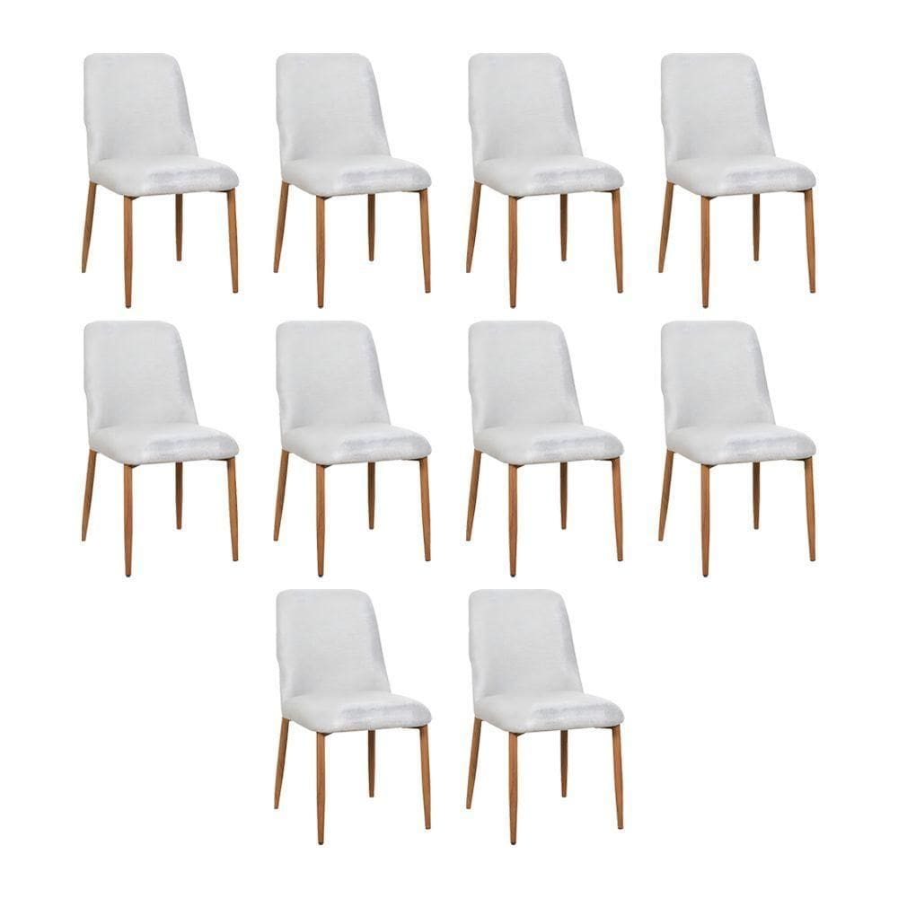 Kit 10 Cadeiras De Jantar Montana Estrutura Aço Carbono Laminado Natural Com Estofado Linho Cru