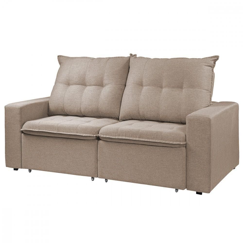 Sofá Para Sala Reclinavel Estofado Berlim 200cm Veludo Creme Bege