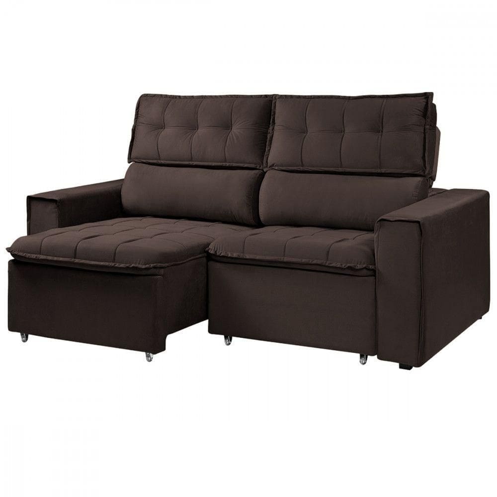 Sofá Reclinavel Estofado Cancún 200cm Veludo Chocolate Chocolate