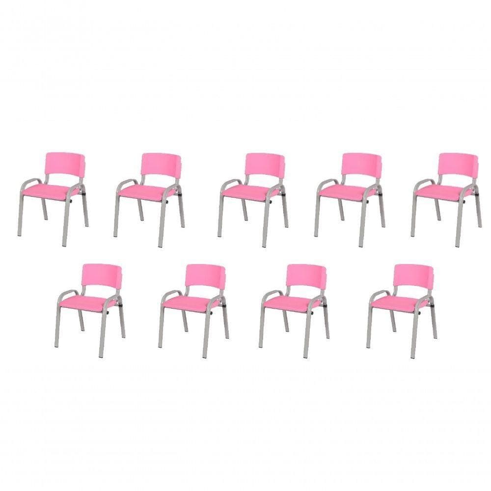 Kit 9 Cadeiras Infantil Iso Base Cinza Rosa